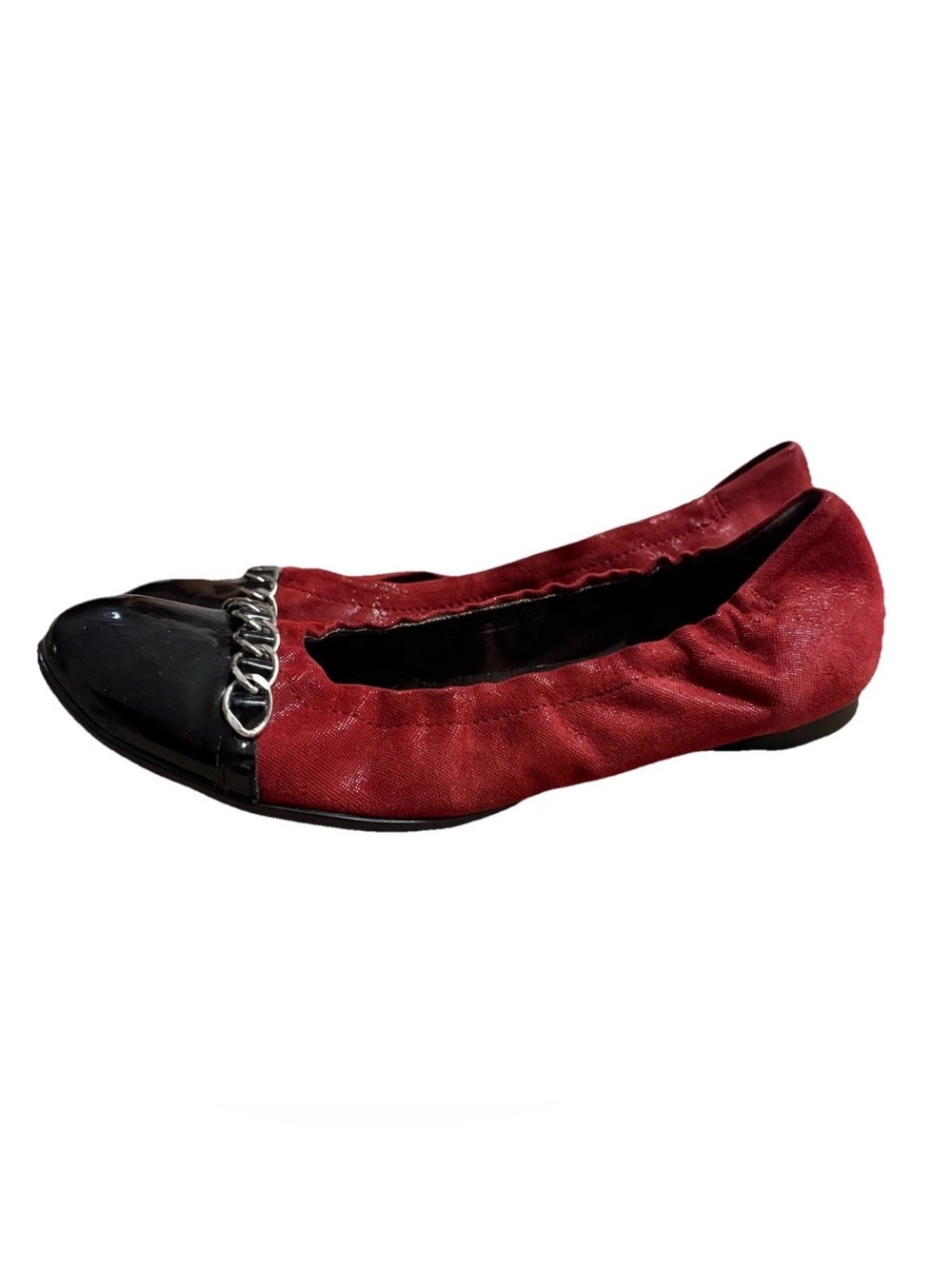 AGL Red Black Leather Suede Ballet Slipper Flats Made In Italy Size 37